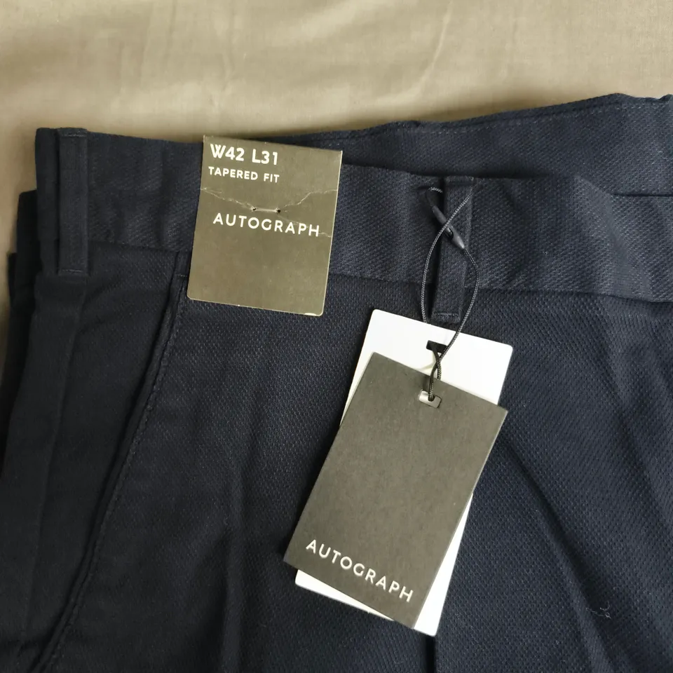 AUTOGRAPH NAVY TAPERED FIT TROUSERS, W42 L31