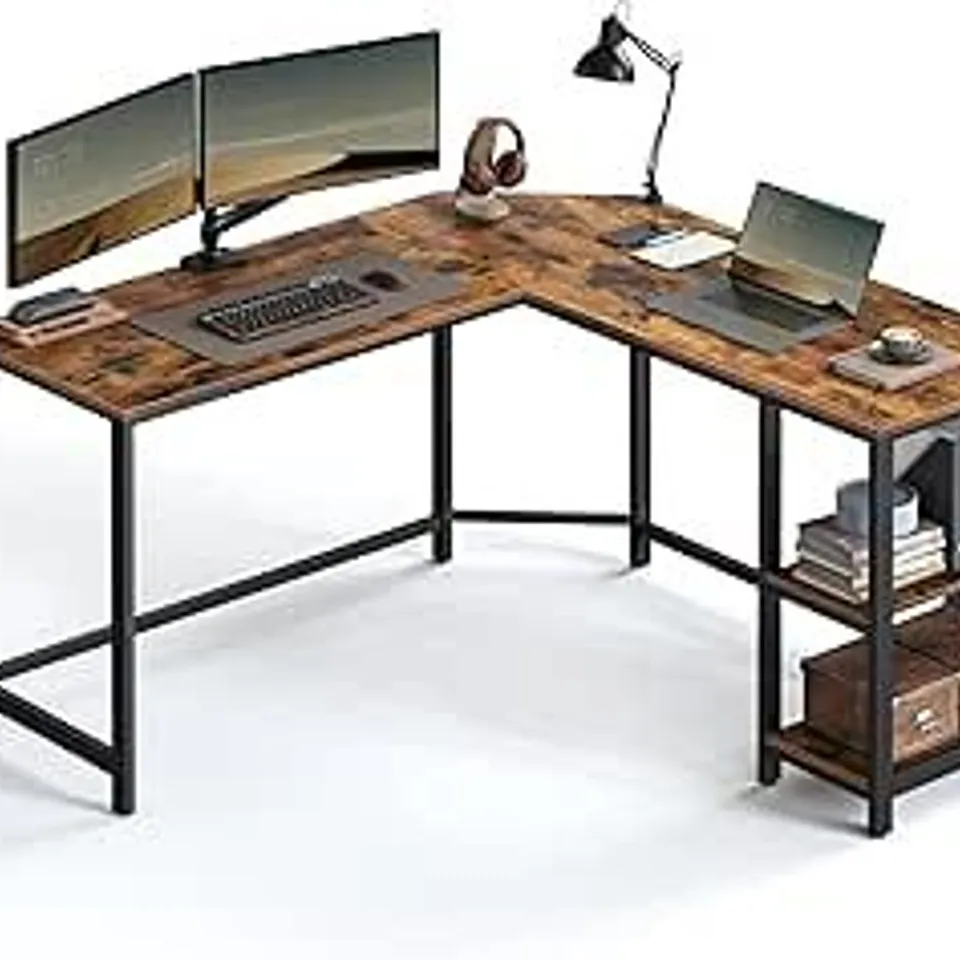 BOXED VASAGLE L-SHAPED COMPUTER DESK - BROWN/BLACK (1 BOX)