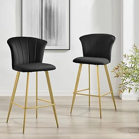 BOXED 2X JUNIPER BLACK VELVET GOLD LEG BAR STOOLS