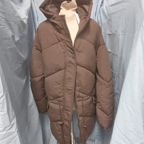 SIMPLY BE PADDED ZIP THROUGH BROWN HOODED COAT - 24