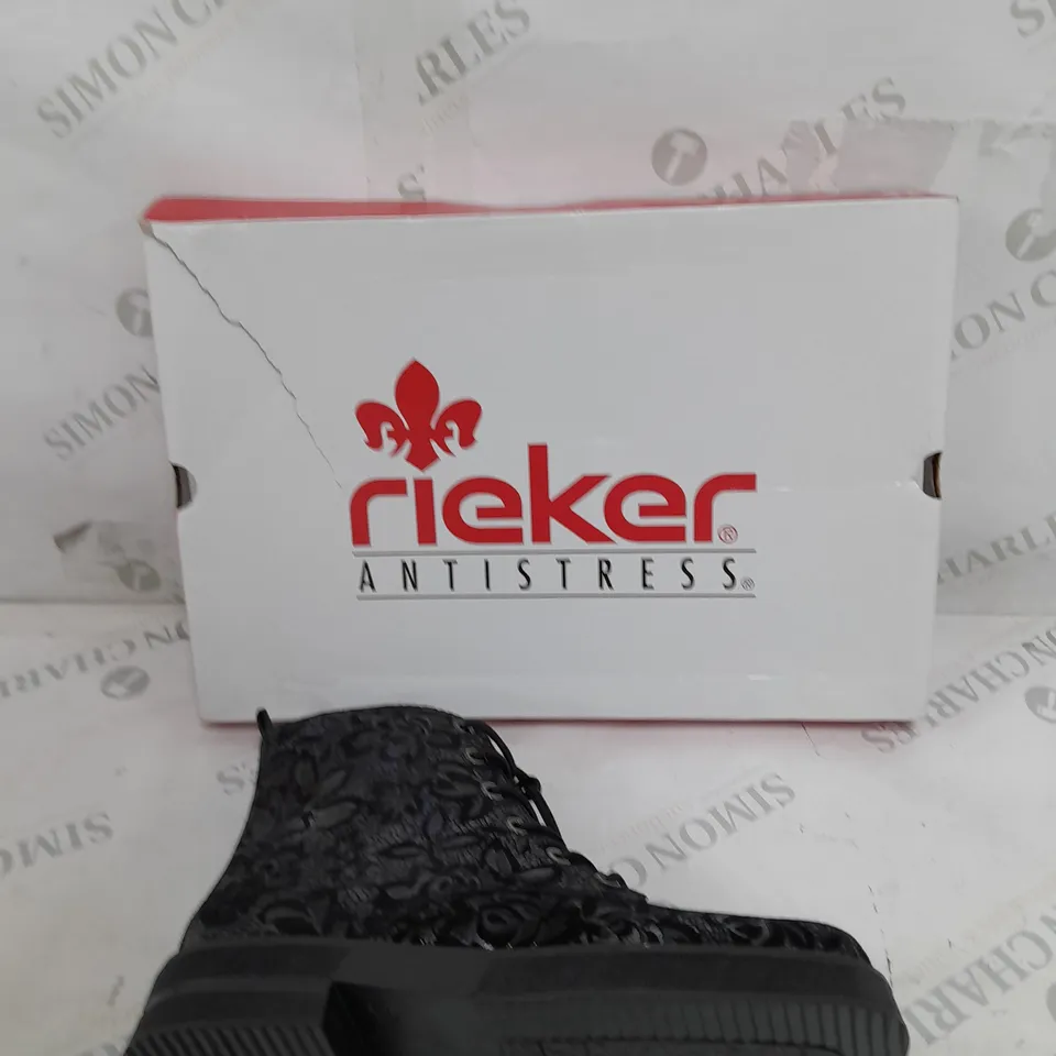 BOXED PAIR OF REIKER LACE UP BOOTS IN NAVY - SIZE 5