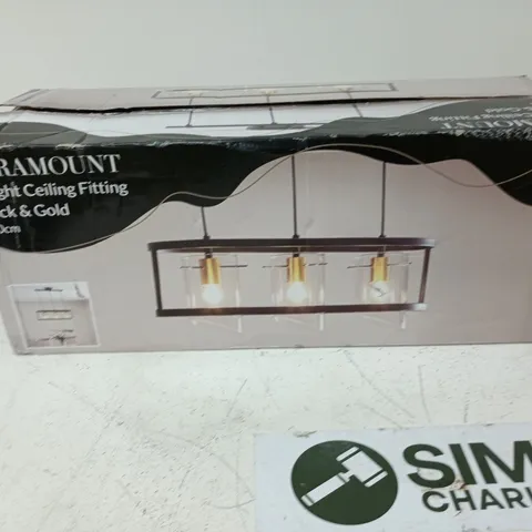 PARAMOUNT 3 LIGHT CEILING FITTING – BLACK & GOLD
