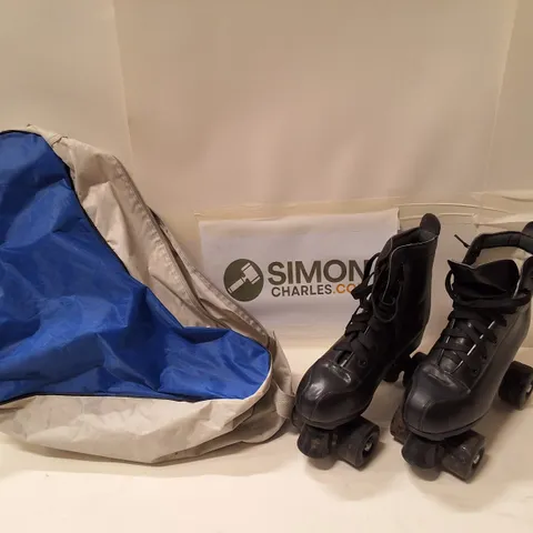 BLACK QUAD ROLLER SKATES, UK 6.5 (EU 39) WITH CARRY BAG