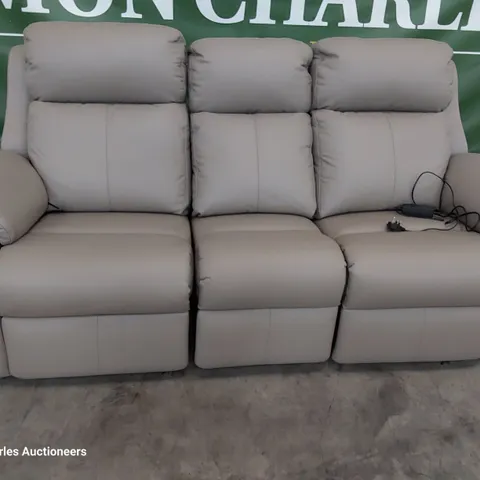 QUALITY BRITISH DESIGNER G PLAN KINGSBURY POWER RECLINING THREE SEATER SOFA OXFORD MUSHROOM LEATHER