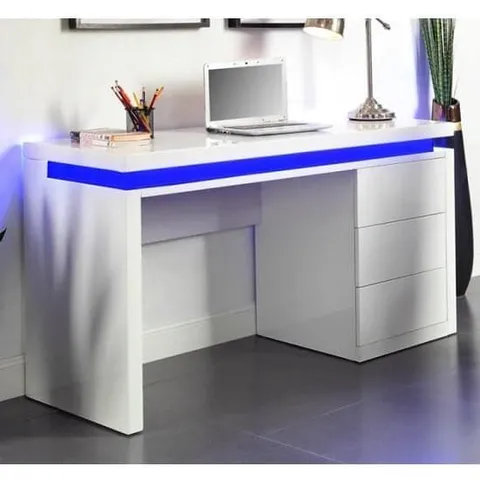 BOXED EMERSON WHITE HIGH GLOSS COMPUTER DESK (2 BOXES)