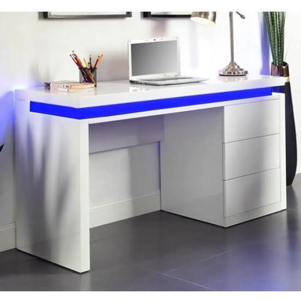 BOXED EMERSON WHITE HIGH GLOSS COMPUTER DESK (2 BOXES)