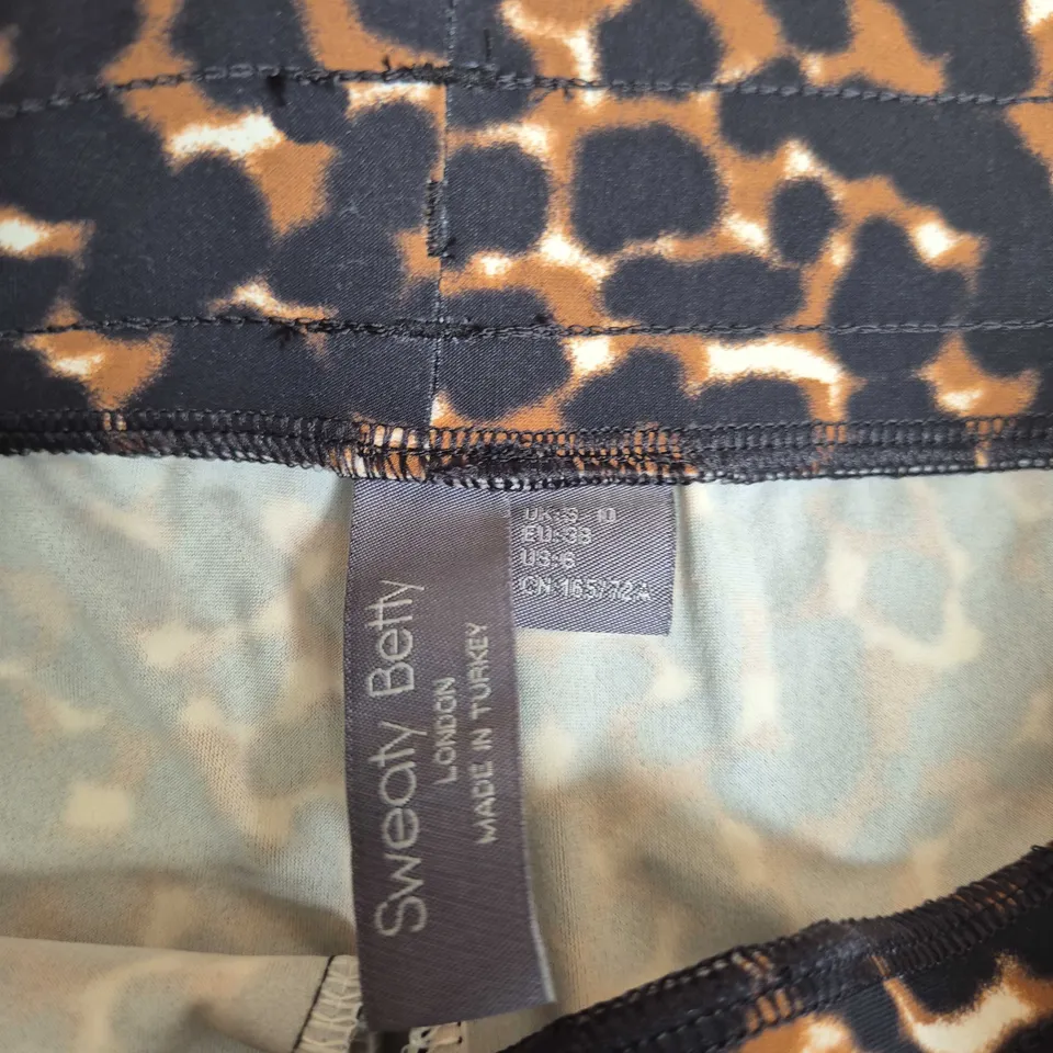SWEATY BETTY LONDON LEOPARD PRINT PANTS WITH BLACK SIDE STRIPES – UK S-10