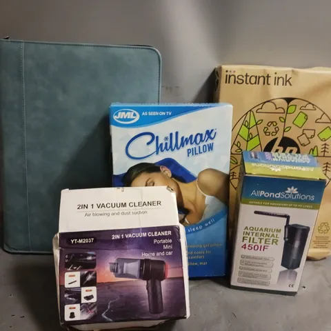 APPROXIMATELY 20 ASSORTED HOUSEHOLD ITEMS TO INCLUDE CHILLMAX PILLOW, AQUARIUM INTERNAL FILTER, HP PRINTER PAPER