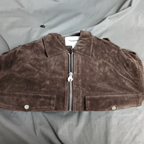 TOPSHOP BROWN SUEDE ZIP-FRONT JACKET – WOMEN, SIZE M