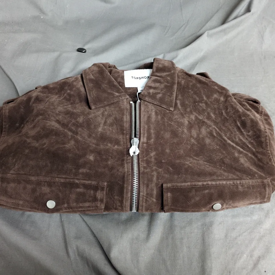 TOPSHOP BROWN SUEDE ZIP-FRONT JACKET – WOMEN, SIZE M
