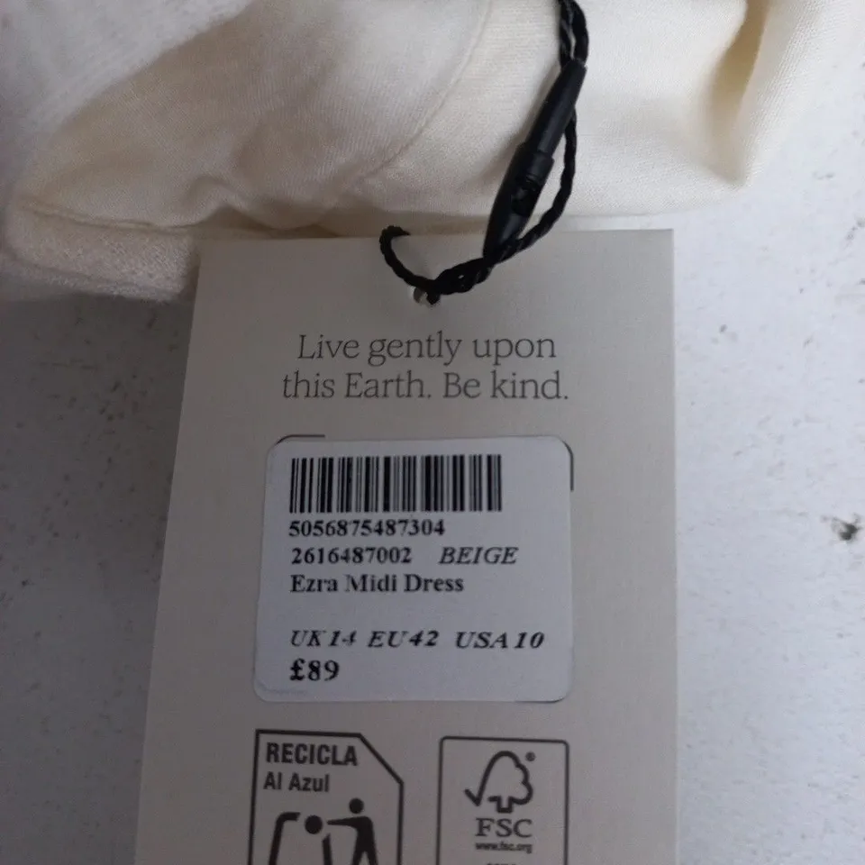 NOBODYS CHILD EZRA MIDI DRESS – BEIGE, UK 14