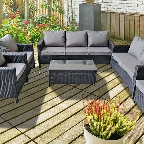 BOXED 6-PIECE GREENWICH RATTAN SET, 8 SEATER - BLACK (2 BOXES)