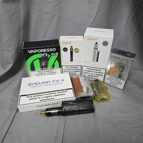 APPROXIMATELY 30 ASSORTED VAPE & E-CIGARETTE PRODUCTS TO INCLUDE BRANDS SUCH AS ASPIRE, VAPORESSO, INNOKIN, ETC