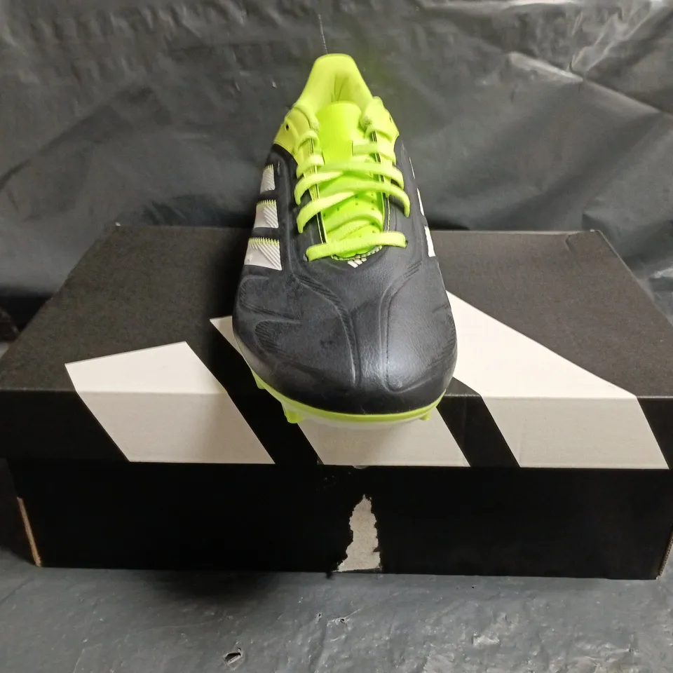 BOXED PAIR OF ADIDAS COPA PURE III CLUB FOOTBALL BOOTS IN BLACK/GREEN/WHITE SIZE UK 8