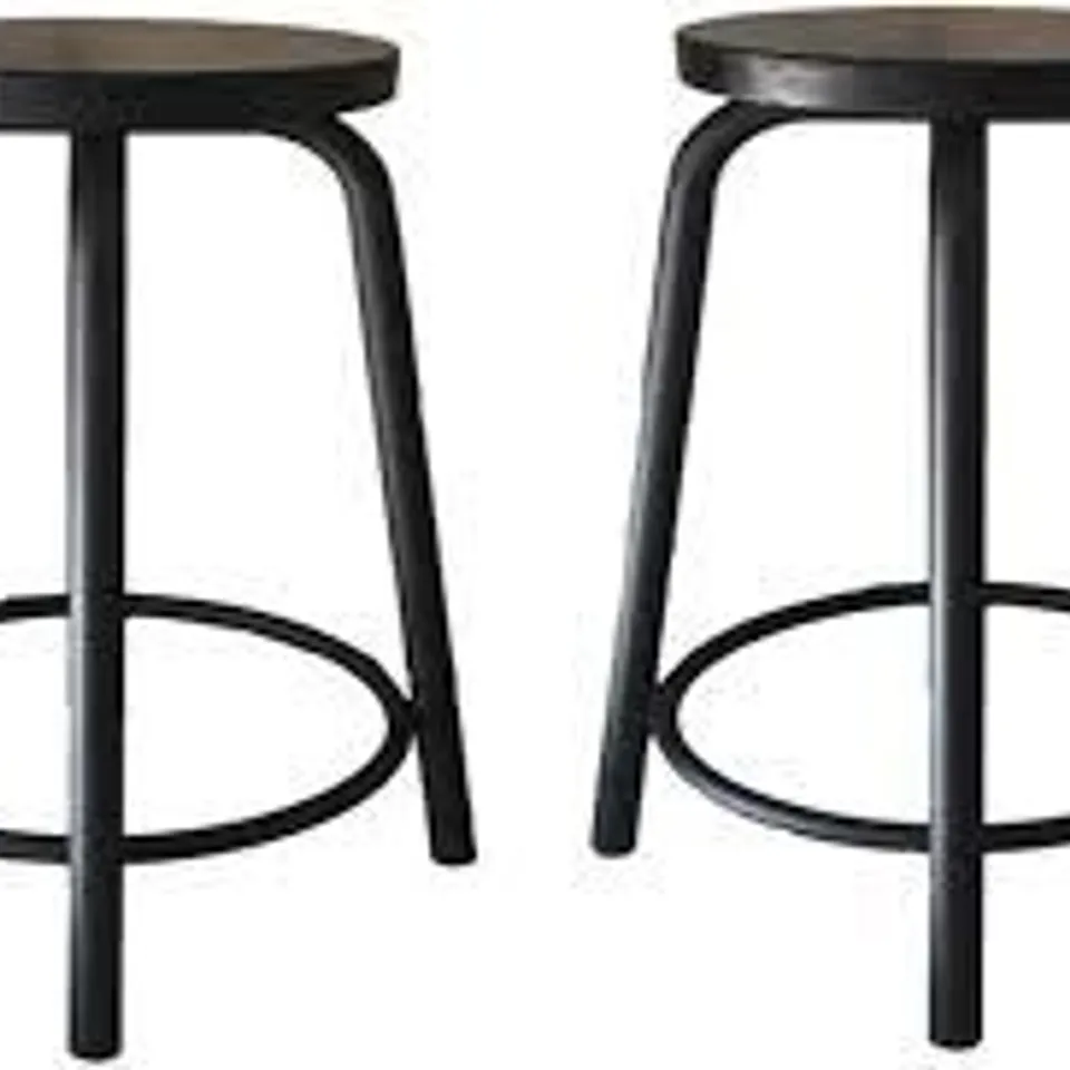 BOXED SET OF 2 METAL 24" COUNTER STOOLS WITH WOODEN SEAT