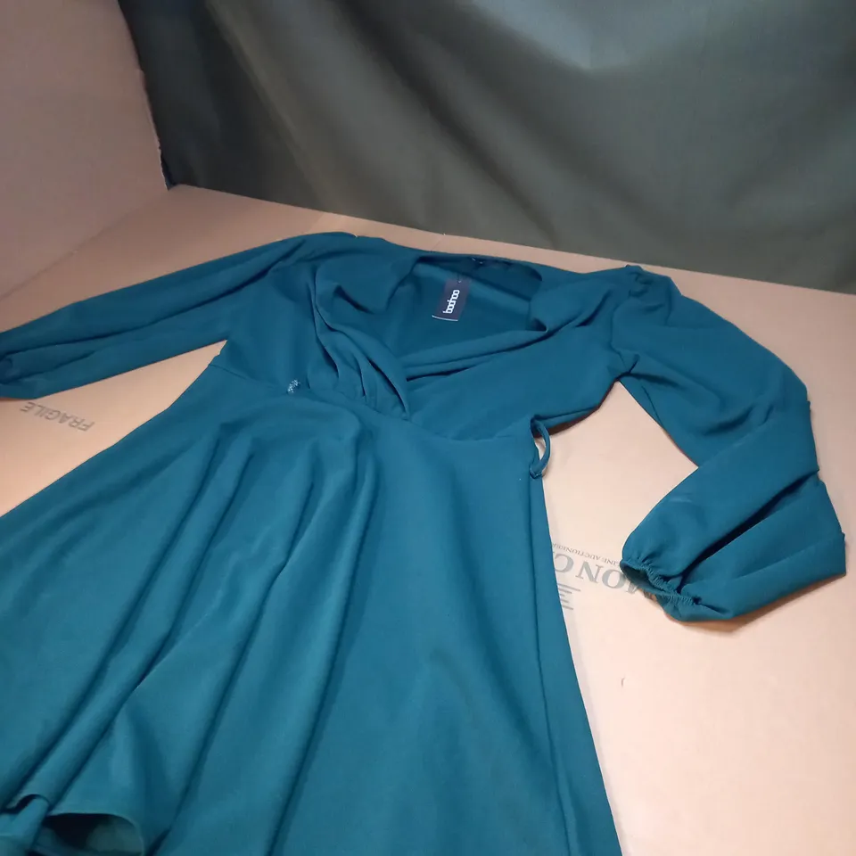 WOMENS BALLOON SLEEVE WRAP MINI SKATER DRESS SIZE 14
