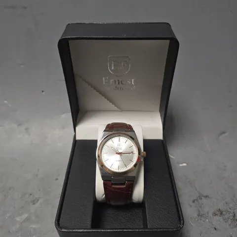 ERNEST FERDINAND WATCH – DAY DATE CALENDAR DIAL – LEATHER STRAP – 3ATM WATER RESISTANT - GIFT BOX