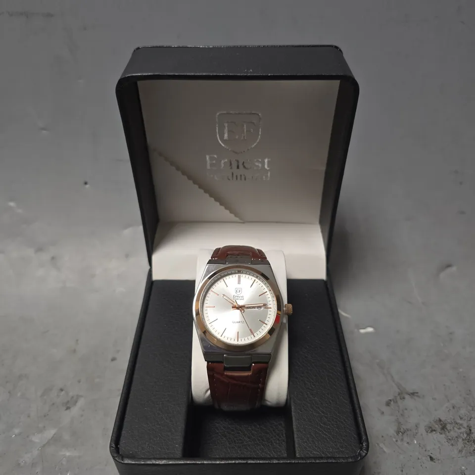 ERNEST FERDINAND WATCH – DAY DATE CALENDAR DIAL – LEATHER STRAP – 3ATM WATER RESISTANT - GIFT BOX