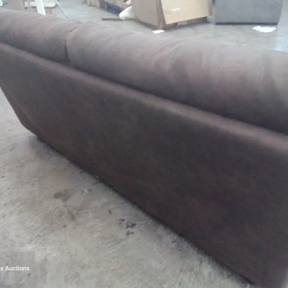 DESIGNER THREE SEATER SOFA BROWN FAUX SUEDE