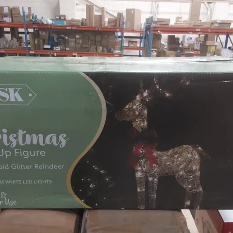 BOXED GOLD GLITTER REINDEER 125CM WITH 80 LED LIGHTS