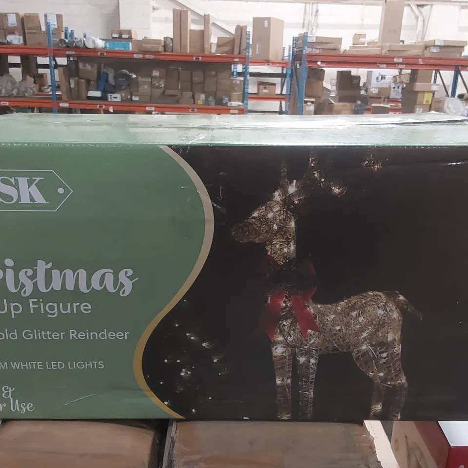 BOXED GOLD GLITTER REINDEER 125CM WITH 80 LED LIGHTS