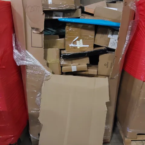 PALLET TO CONTAIN ASSORTED HOUSEHOLD ITEMS AND CONSUMER PRODUCTS. INCLUDING CAN RACK ORGANISER, CERAMIC GREATER, BOXED FURNITURE ETC