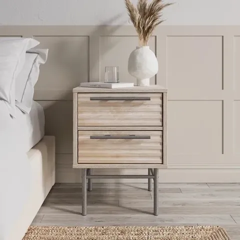 BOXED BRYANT 2 DRAWER BEDSIDE TABLE WHITEWASH