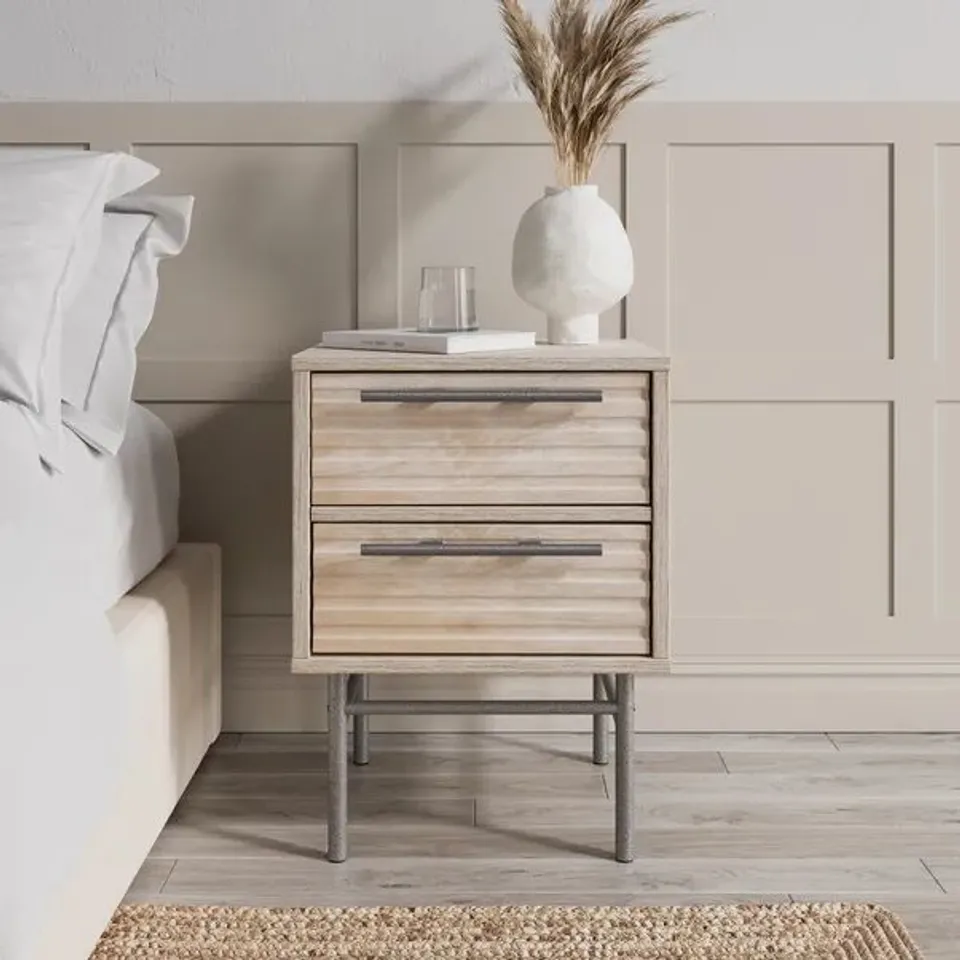 BOXED BRYANT 2 DRAWER BEDSIDE TABLE WHITEWASH