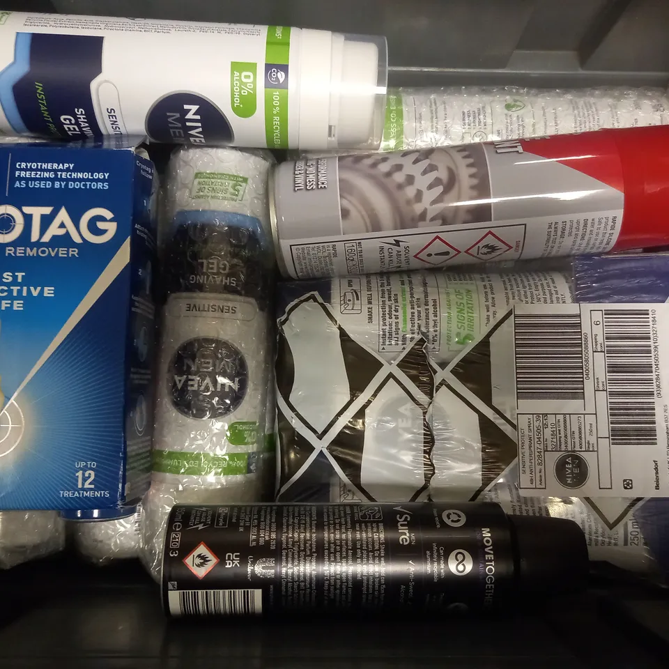 BOX OF APPROX 20 ASSORTED AEROSOLS TO INCLUDE - SURE MJEN ACTIVE DRY - PET CORRECTOR - NIVEA MEN SHAVING GEL ECT - COLLECTION ONLY