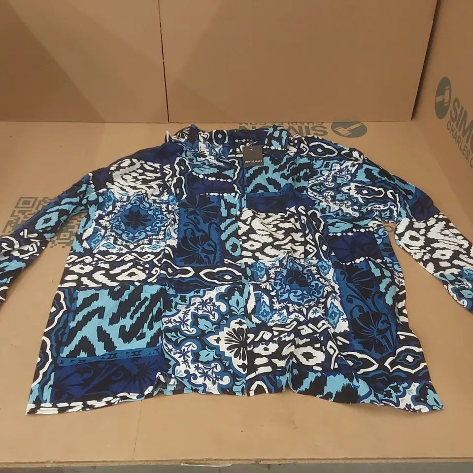 BOX CONTAINING APPROXIMATELY 35x BRAND NEW JD WILLIAMS BLUE SCARF PRINT SHIRTS - SIZE 16
