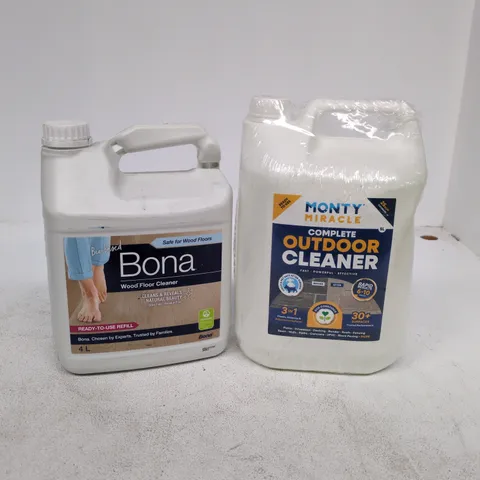 TOTE OF APPROXIMATELY 3 ASSORTED ITEMS TO INCLUDE BONA WOOD FLOOR CLEANER 4L, OUTDOOR CLEANER 5L ETC