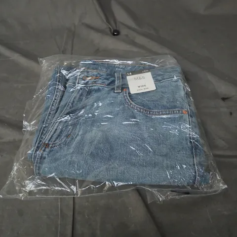 M & S DENIM JEANS 14 LONG WIDE HIGH RISE