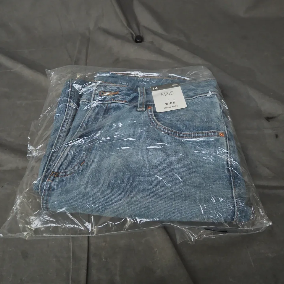 M & S DENIM JEANS 14 LONG WIDE HIGH RISE