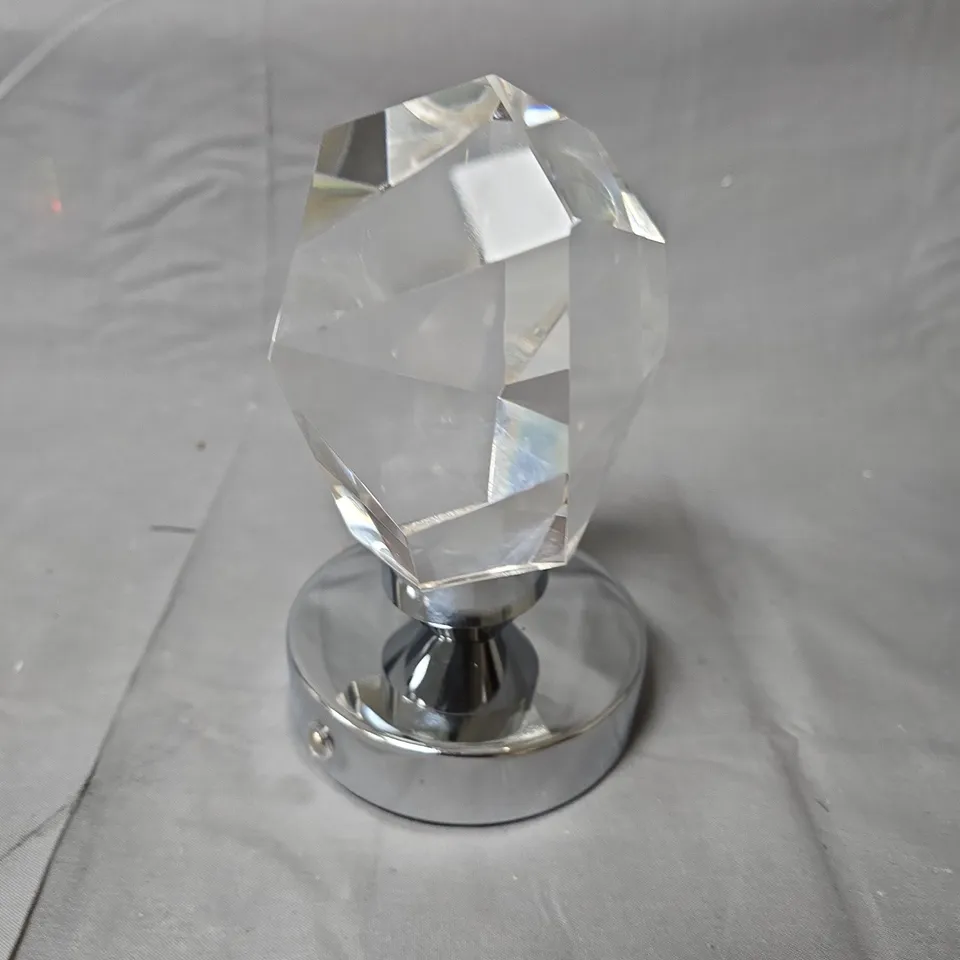 JM CRYSTAL LAMP WITH FACETED CRYSTAL FINIAL ON CHROME BASE