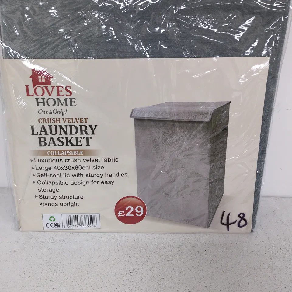 LOVE HOMES CRUSH VELVET COLLAPSIBLE LAUNDRY BASKET