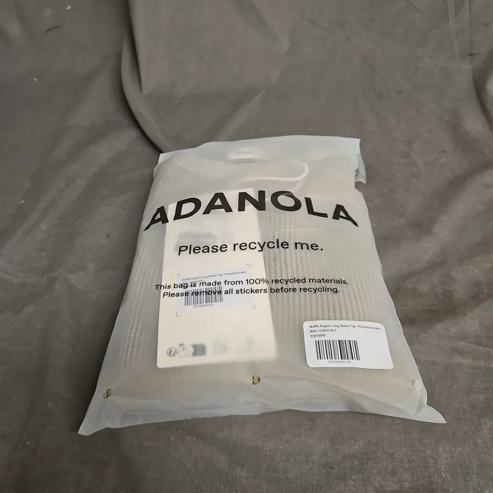 ADANOLA WAFFLE RAGLAN LONG SLEEVE TOP PISTACHIO GREEN SMALL BAGGED