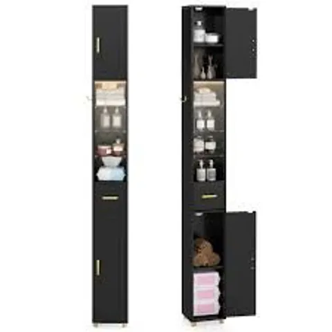 BOXED COSTWAY 181 CM TALL BATHROOM CABINET WITH 3 DOORS AND ADJUSTABLE SHELVES-BLACK