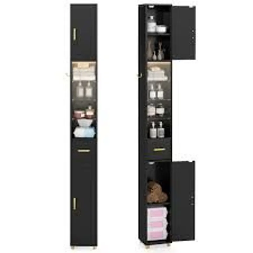 BOXED COSTWAY 181 CM TALL BATHROOM CABINET WITH 3 DOORS AND ADJUSTABLE SHELVES-BLACK