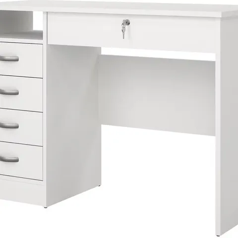 BOXED FUNCTION PLUS DESK WITH 5 DRAWERS IN WHITE