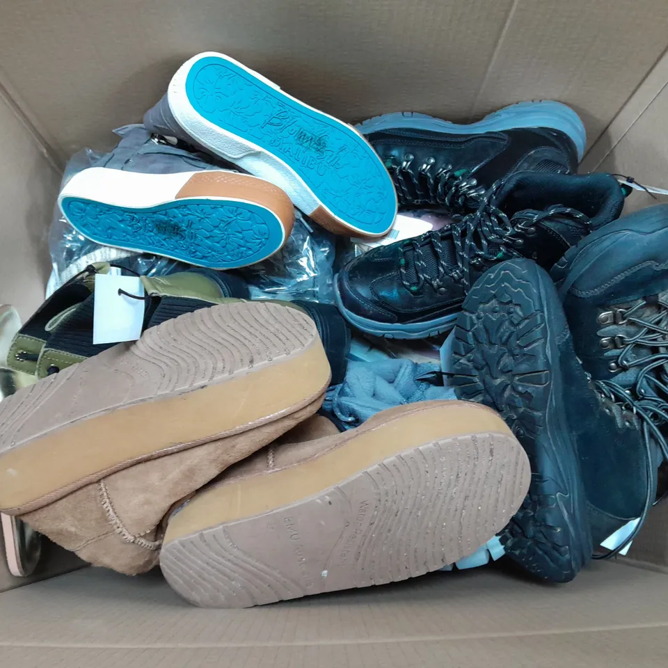 BOX OF APPROXIMATELY 8 ASSORTED UNBOXED PAIRS OF SHOES IN VARIOUS SIZES & STYLES & COLOURS 