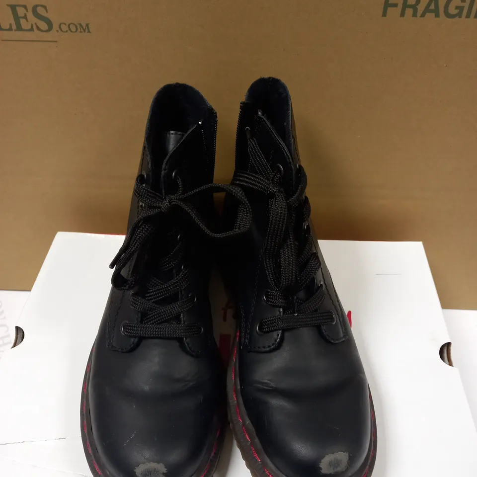 RIEKER LACE UP ANKE BOOTS BLACK - SIZE 6