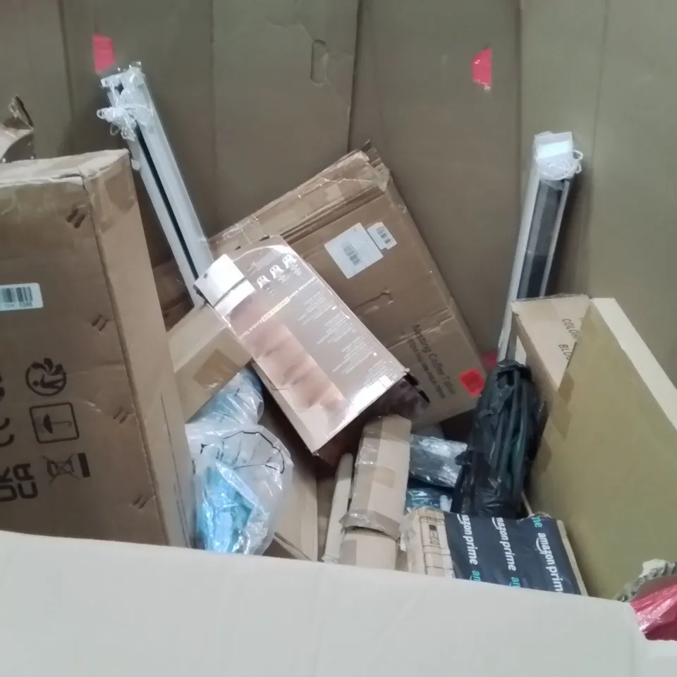 PALLET CONTAINING ASSORTED PRODUCTS INCLUDING: OFFICE CHAIR, BABY HIGHCHAIR, CHOCOLATE FONDUE FOUNTAIN, STAINLESS STEEL CAT LITTER BOX, TOILET SEAT, BLINDS ECT