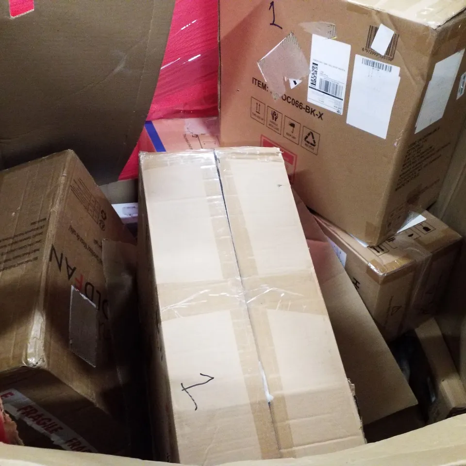 PALLET OF ASSORTED PRODUCTS INCLUDING OFFICE CHAIR, AIR COOLER, ELECTRIC HEDGE TRIMMER, RETRACTABLE SAFETY GATE