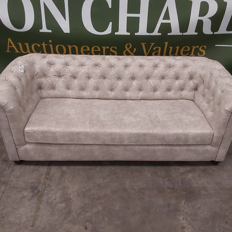 CHESTER LEATHER LOOK 3 SEATER SOFA BED - PEBBLE