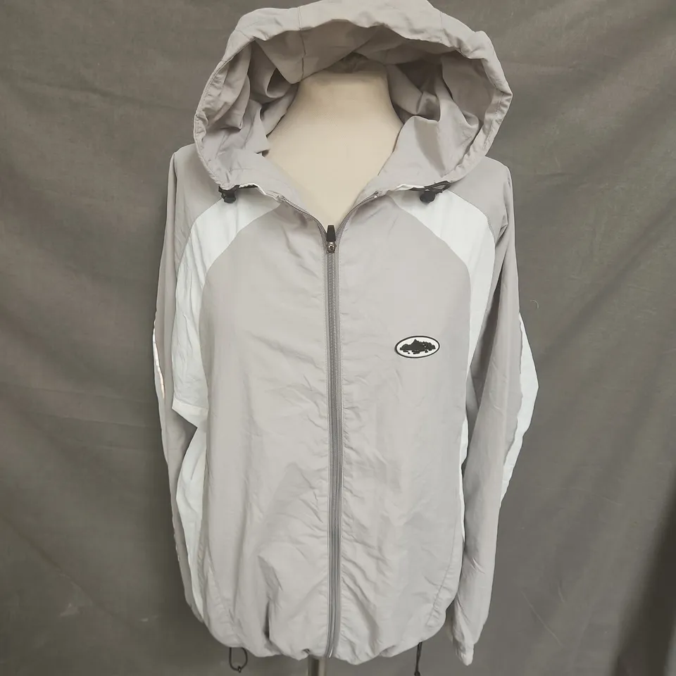 CORTEIZ LIFEWORK GREY HOODED WINDBREAKER JACKET – SIZE M 