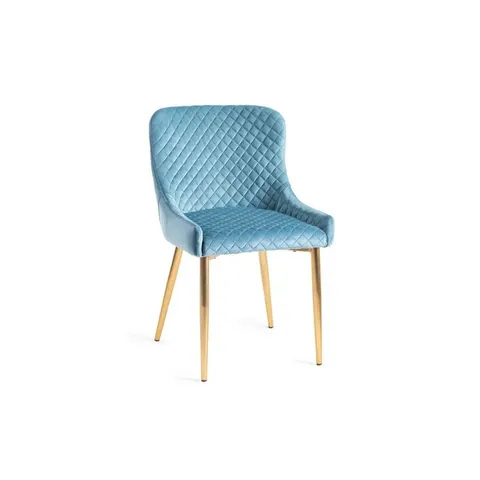 BOXED NOA PETROL BLUE VELVET FABRIC UPHOLSTERED DINING CHAIRS SET OF 2 (1 BOX)