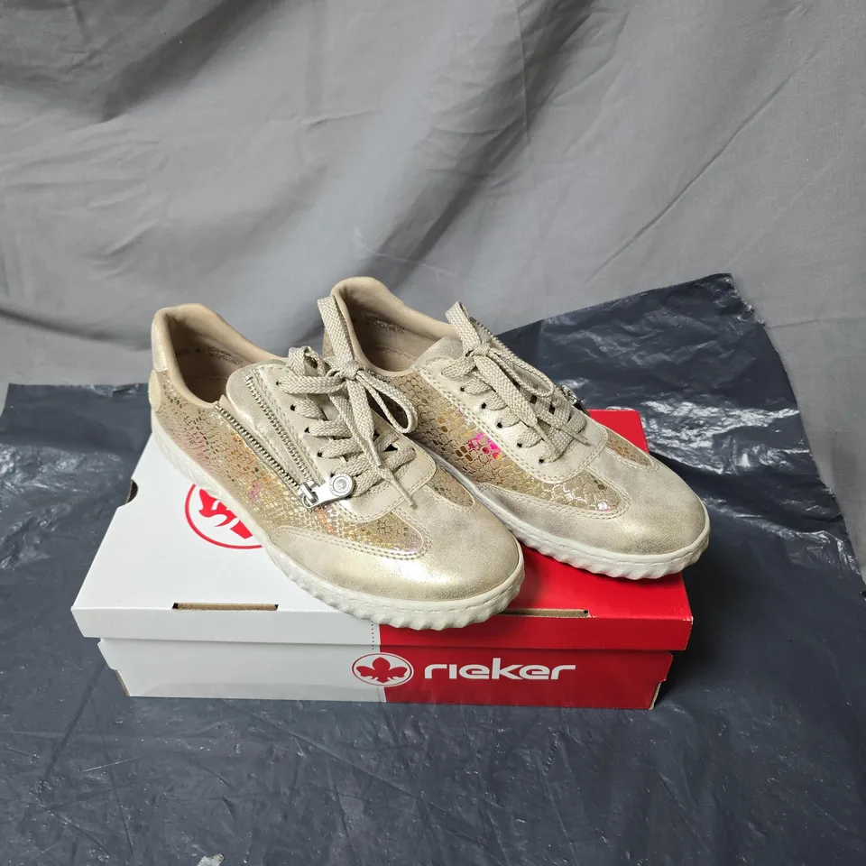RIEKER WOMEN'S BEIGE TRAINERS WITH ZIP DETAIL – BOXED SIZE 39