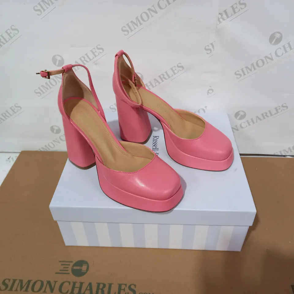 BOXED PAIR OF RUSSELL & BROMLEY PINK HIGH HEELS SIZE 37 