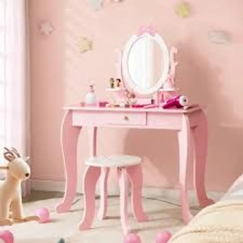 BOXED COSTZON KIDS VANITY SET WITH MIRROR, 2 IN 1 PRINCESS MAKEUP DRESSING TABLE.