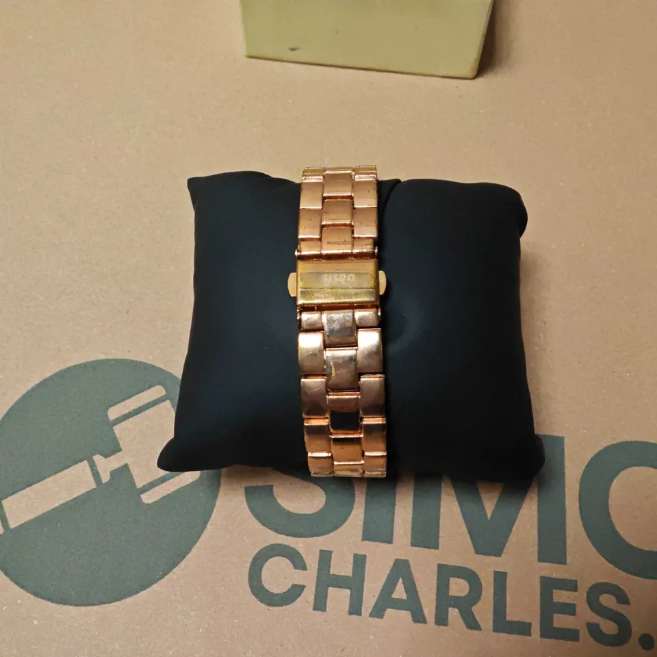 OASIS GOLD TONE LADIES WATCH WITH PINK DIAL AND STAINLESS STEEL BACK